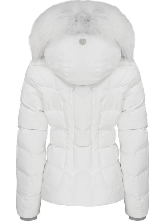 BVDS Kurz Damen Puffer Jacke mit pelziger Kapuze für Winter Weiß