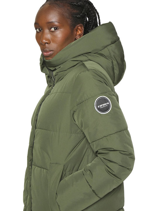 Lang Damen Puffer Jacke für Winter Grün