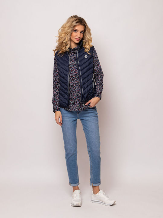 Women's for Hiking Short Puffer Jacket for Spring or Autumn Navy Blue