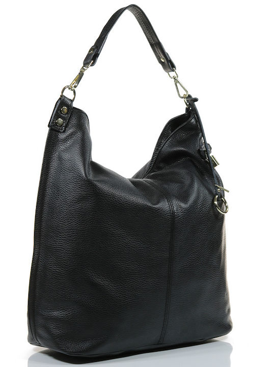 Passaggio Leather Δερμάτινη Γυναικεία Τσάντα Shopper Ώμου Μαύρη