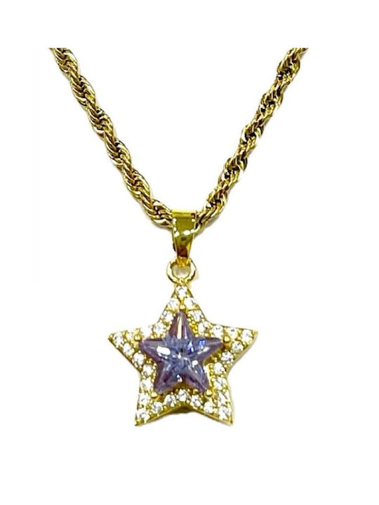 Kostibas Fashion Necklace with design Star Gold Plated