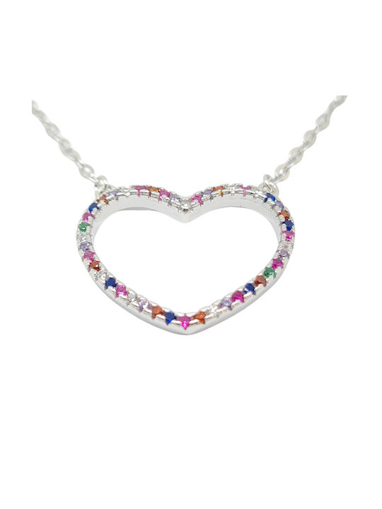 Mentzos Necklace with design Heart from Silver with Zircon