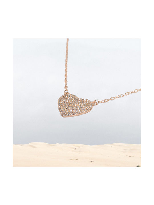 Mentzos Necklace with design Heart from Gold Plated Silver with Zircon