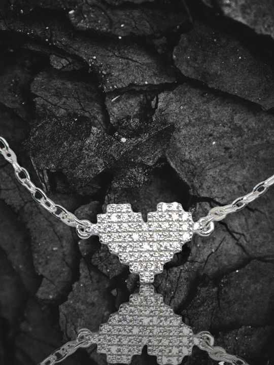 Mentzos Bracelet Chain with design Heart made of Silver with Zircon