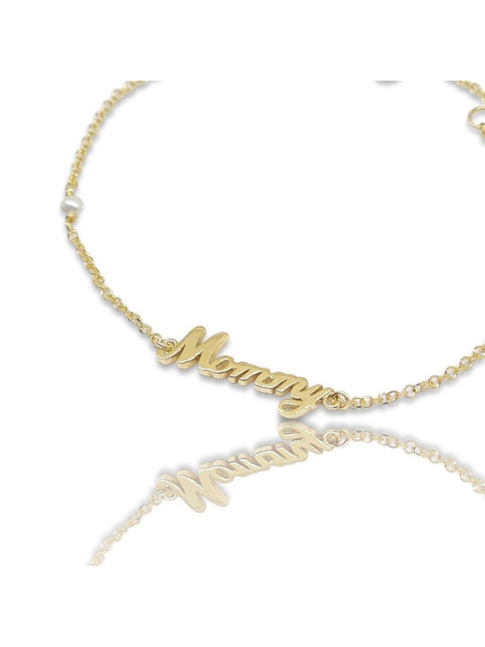 Mentzos Bracelet Chain with design Mum made of Gold with Pearls