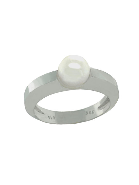 Xryseio Women's White Gold Ring with Pearl 14K