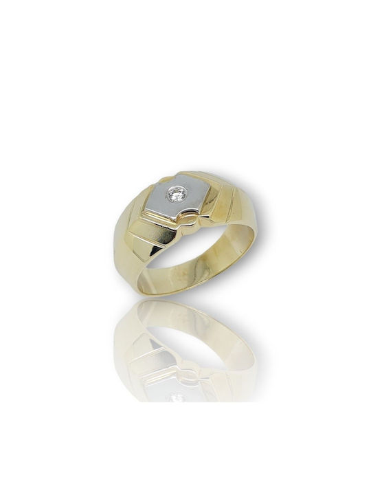 Mentzos Herren Ring mit Zirkonia aus Weißgold 14K