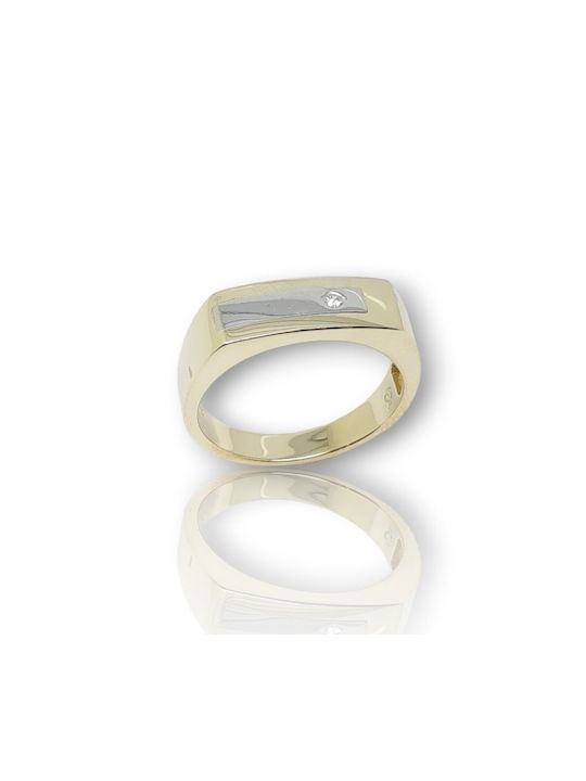 Mentzos Herren Ring mit Zirkonia aus Weißgold 14K