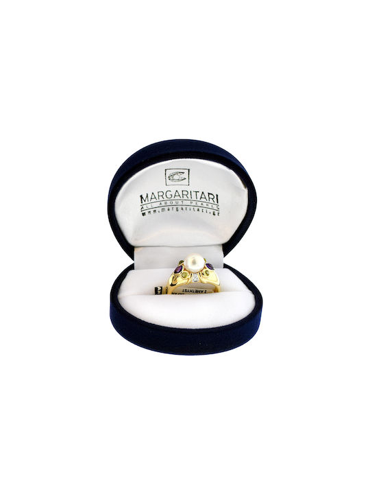 Margaritari Women's Gold Ring with Pearl & Diamond 14K