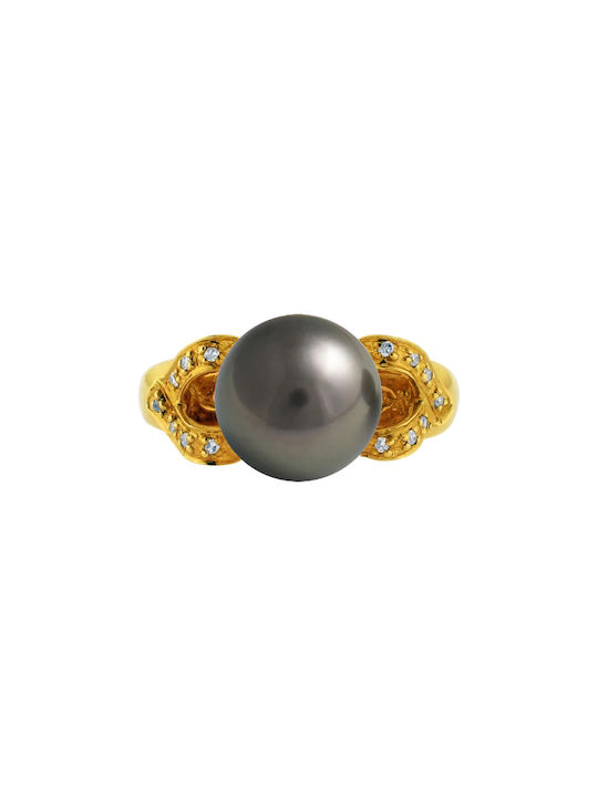 Margaritari Damen Ring mit Perlen & Diamanten aus Gold 18K