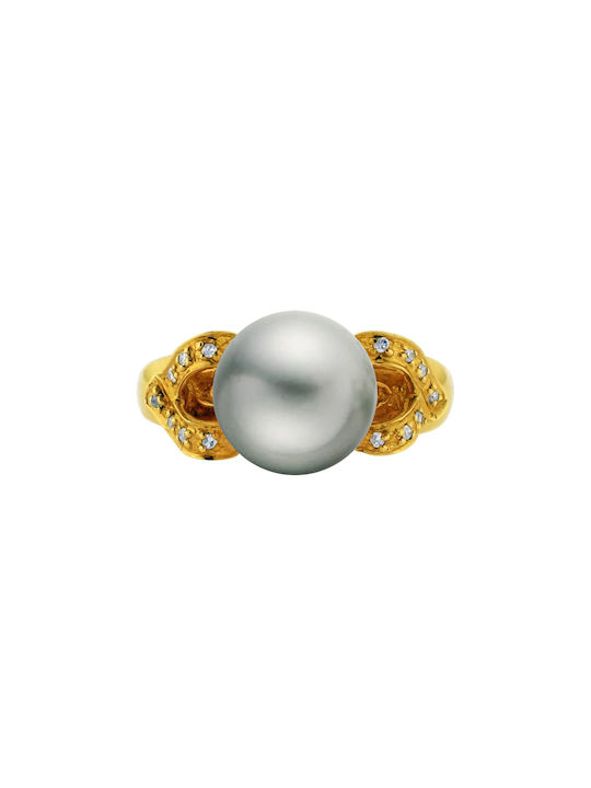 Margaritari Damen Ring mit Perlen & Diamant aus Gold 18K