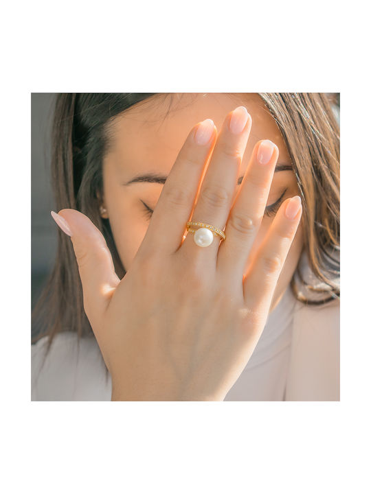 Margaritari Damen Ring mit Perlen & Diamanten aus Gold 18K