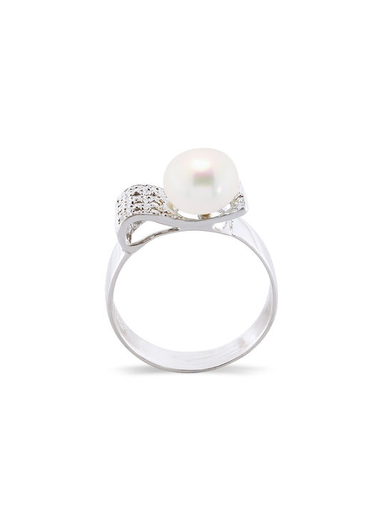 Margaritari Women's Ring with Pearls & Diamond from Silver