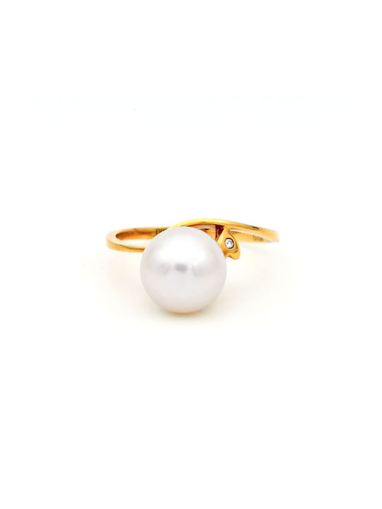 Margaritari Women's Gold Ring with Pearl & Diamond 18K