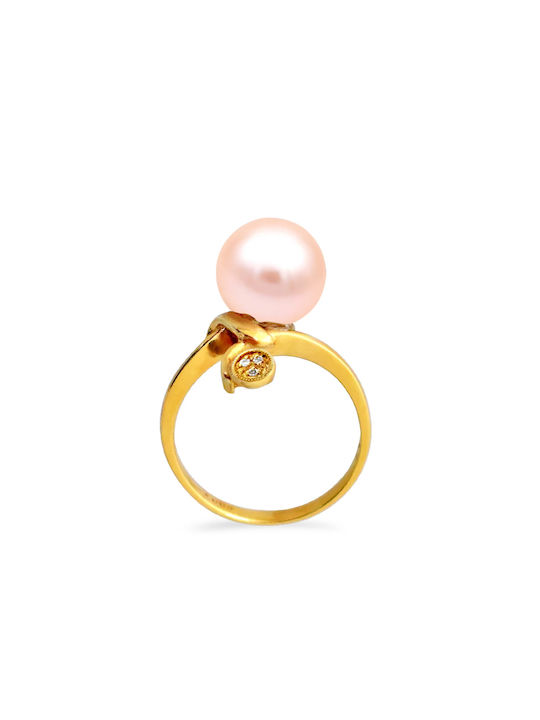 Margaritari Women's Ring with Pearls & Diamond from Gold 18K