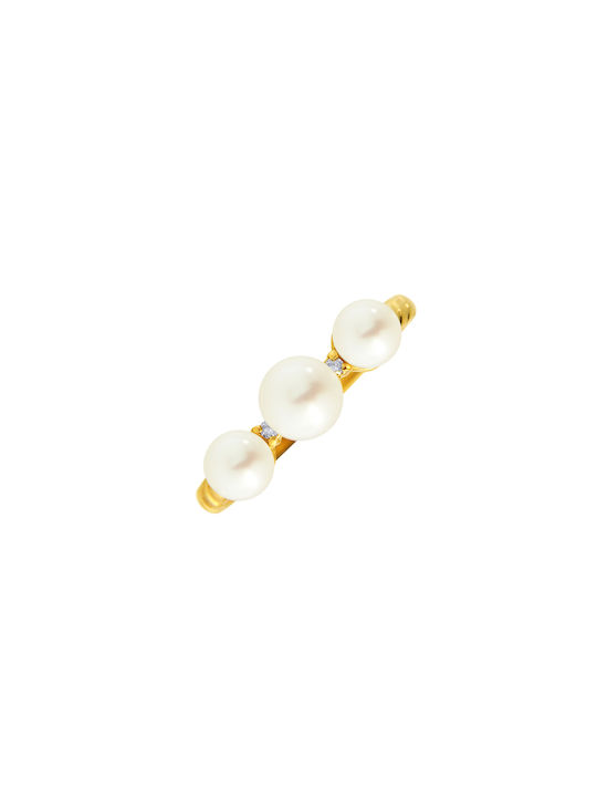 Margaritari Damen Ring mit Perlen & Diamanten aus Gold 18K