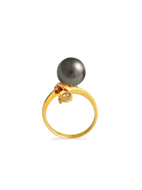 Margaritari Women's Gold Ring with Pearl & Diamond 18K