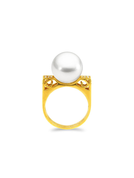 Margaritari Damen Ring mit Perlen & Diamanten aus Gold 18K