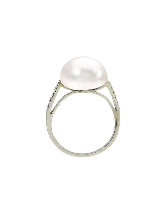 Margaritari Women's Ring with Pearls & Diamond from White Gold 18K