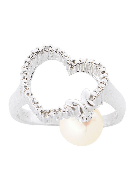 Margaritari Damen Ring mit Perlen & Diamant aus Silber