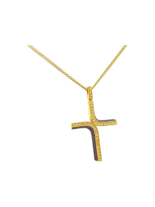 Xryseio Damen Gold Kreuz 18K mit Kette