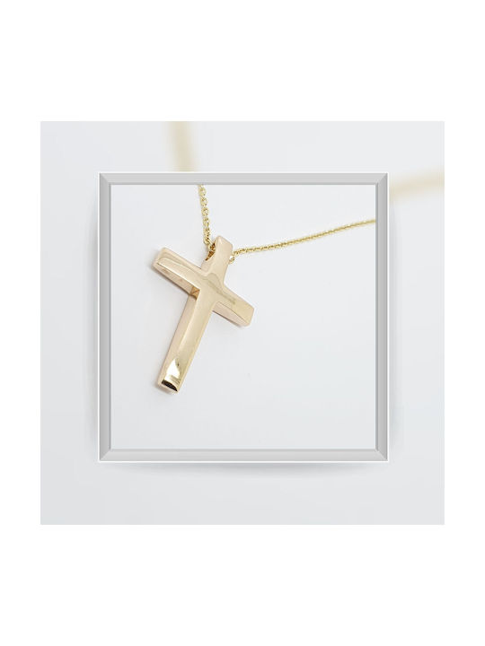 Mentzos Gold Kreuz 14K Beidseitig mit Kette