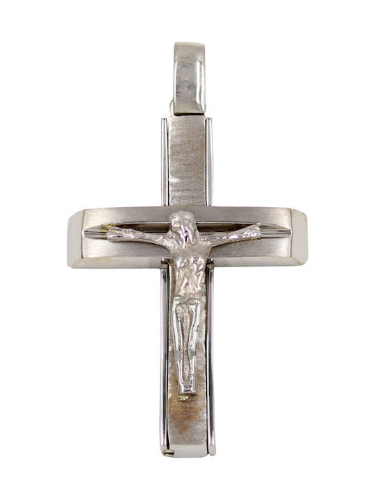 Roloi Kaliamanis Men's White Gold Cross 14K Double Sided with the Crucified