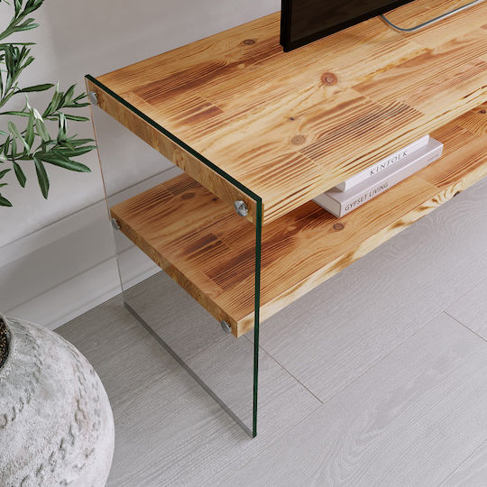TV Stand Made of Solid Wood & Glass Brown L120xD45xH45cm