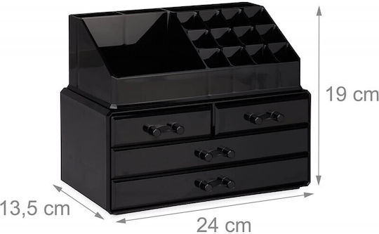 Relaxdays Relaxdays Kosmetikorganisator mit 4 Schubladen Schwarz 24x19x13,5cm