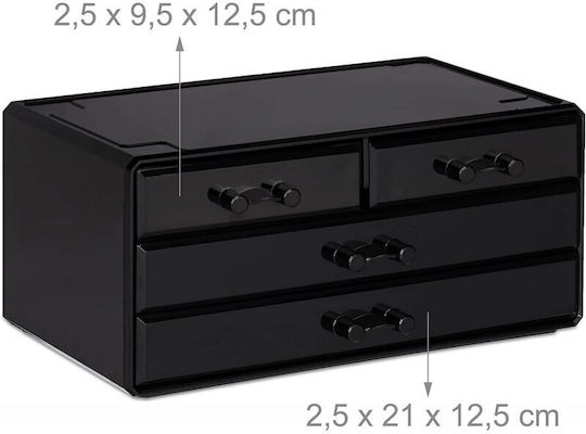 Relaxdays Relaxdays Kosmetikorganisator mit 4 Schubladen Schwarz 24x19x13,5cm