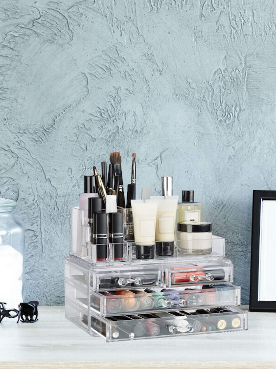 Relaxdays Organizator Cosmetice Cu 4 Sertare Transparent 23.5x19x14cm