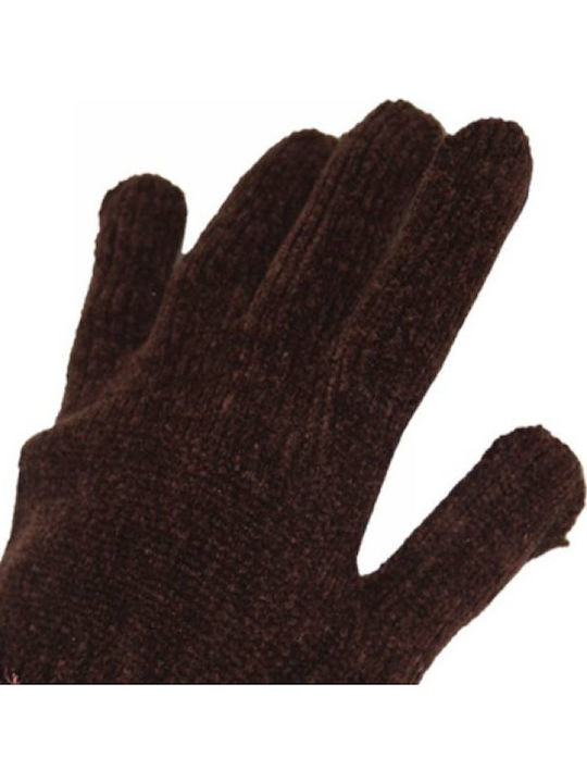 Unisex Knitted Gloves with Fur Brown