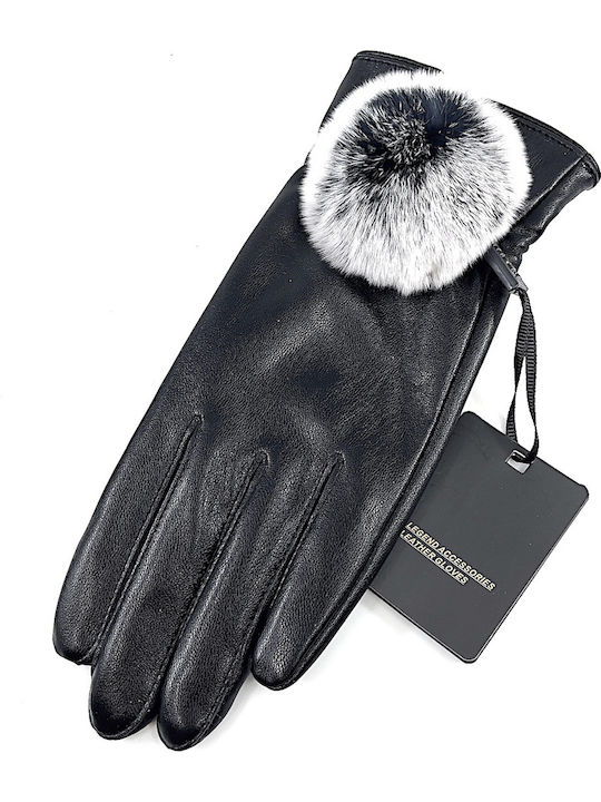 Women's Leather Touch Gloves with Fur Black