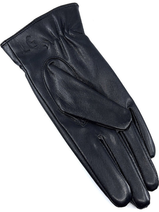 Women's Leather Touch Gloves with Fur Black