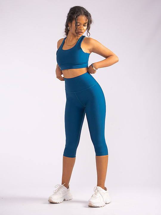 Zeta Training Damen Capri Leggings Formendefinition Hohe Taille & Push-up Blau