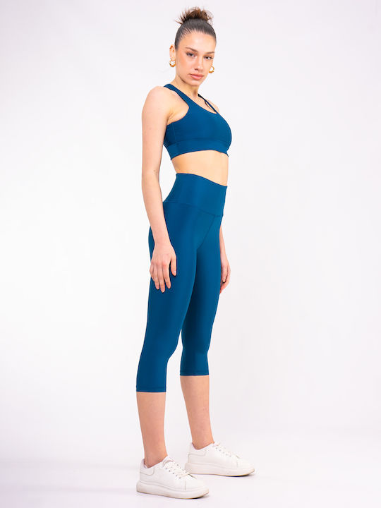 Zeta Training Damen Capri Leggings Formendefinition Hohe Taille & Push-up Blau