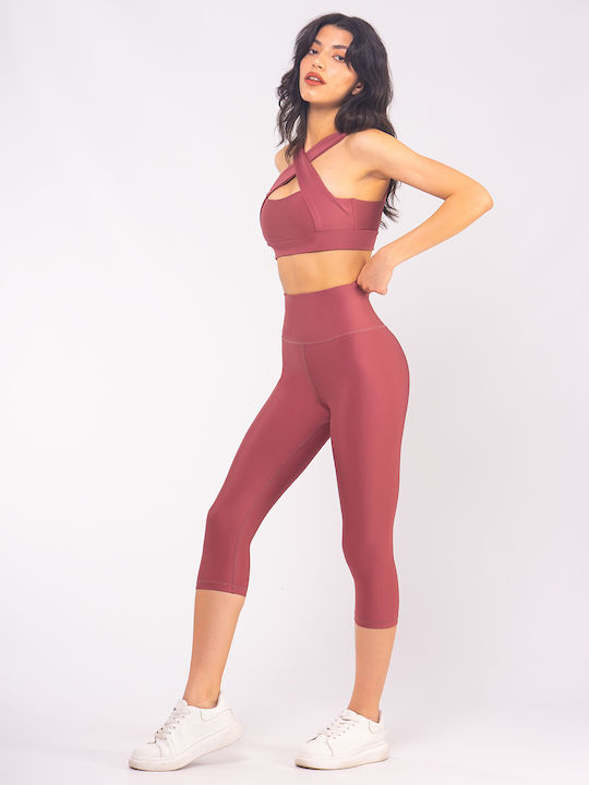 Training Damen Capri Leggings Formendefinition Hohe Taille Push-up Lila