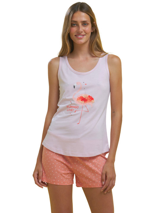 Noidinotte Sommer Damen Pyjama-Set Baumwolle Rosa