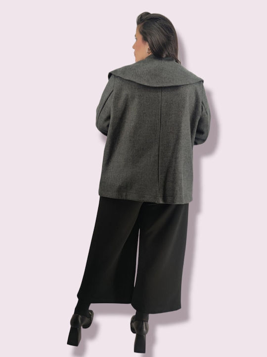 Damen Gray Kurzmantel mit Knöpfen