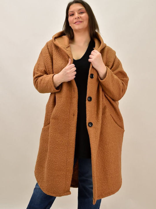Curly Women's Tabac Brown Coat Oversized with hood