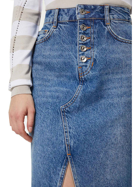 Denim Pencil High-waisted Midi Skirt Blue