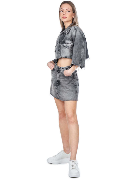 Denim Hoch tailliert Mini Rock Gray