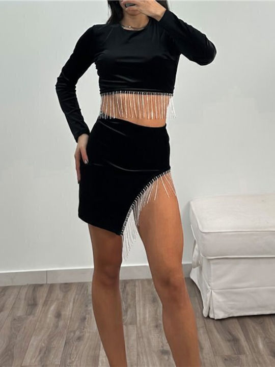 Σετ με Ψηλόμεση Mini Φούστα Μαύρο