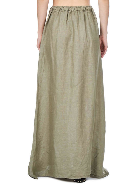 Crossley Leinen Hohe Taille Maxi Rock in Khaki Farbe