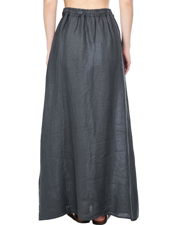 Crossley Leinen Hohe Taille Maxi Rock in Gray Farbe