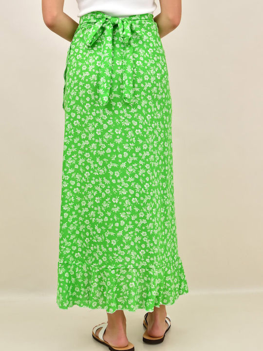 First Woman High Waist Midi Envelope Skirt Floral in Green color