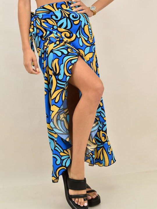 First Woman High Waist Maxi Envelope Skirt Floral in Blue color