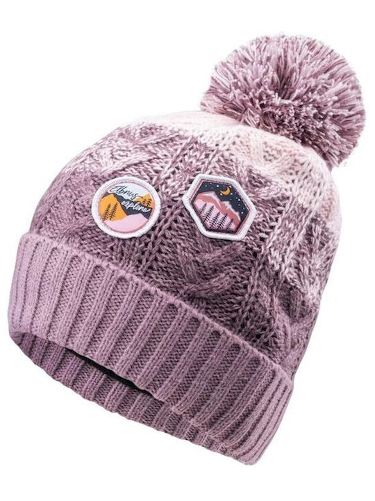 Elbrus Pom Pom Beanie Γυναικείος Σκούφος με Πλεξούδες σε Μωβ χρώμα