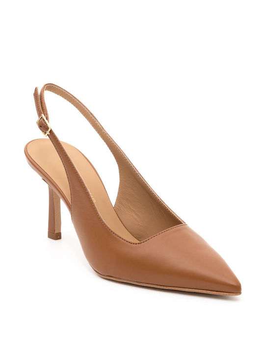 Philippe Lang Leder Pumps mit Riemchen Tabac Braun