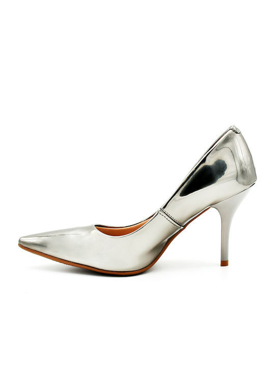 Patent Leather Pointed Toe Silver Heels